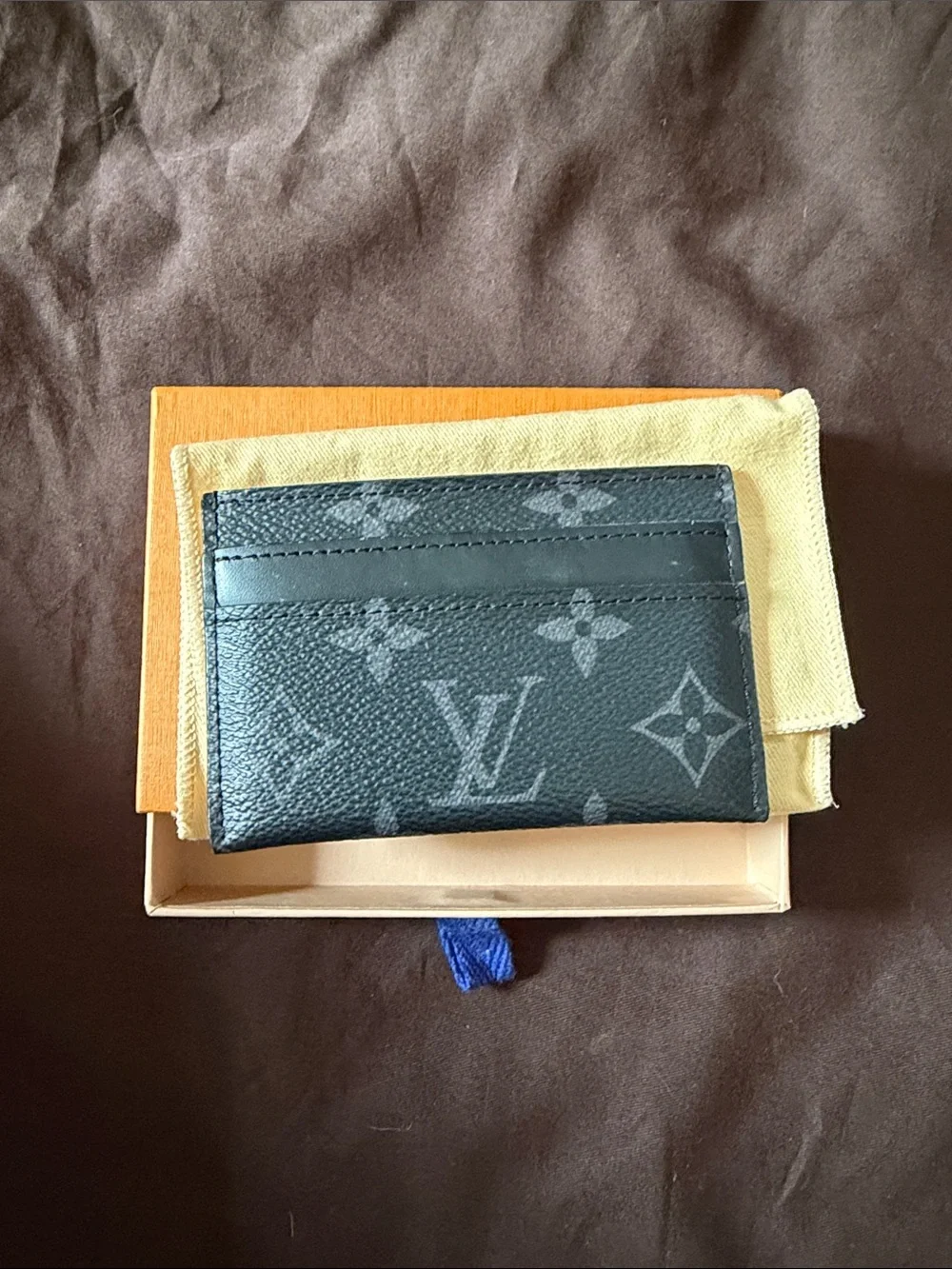 Authentic Louis Vuitton Monogram Eclipse Double Card Holder Gray Black SLG